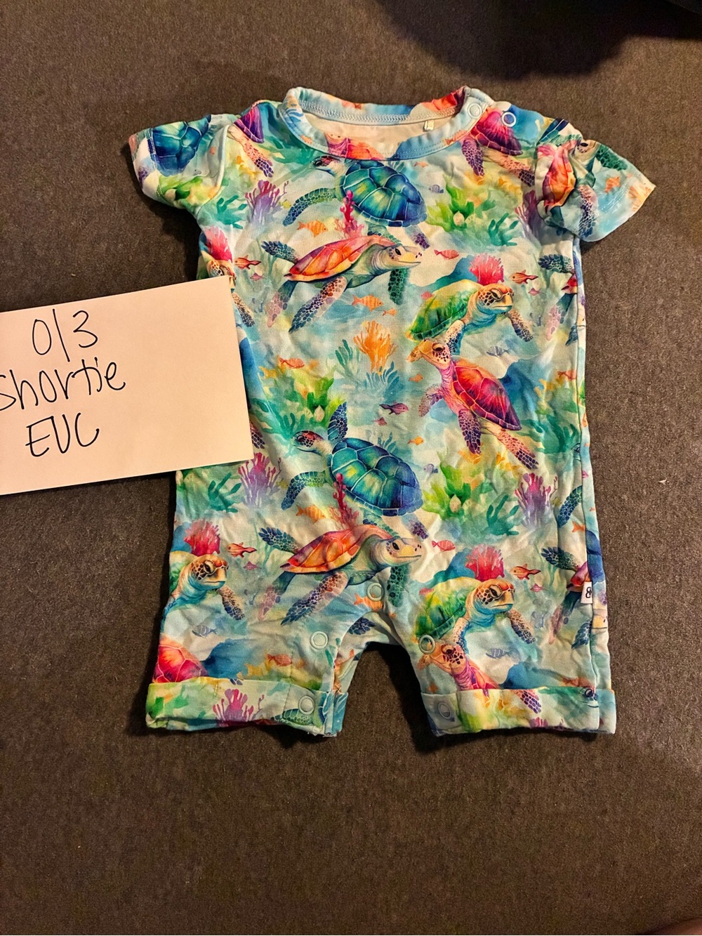 Bums & Roses 0/3 Colorful Sea Turtle Shortie Romper Bamboo